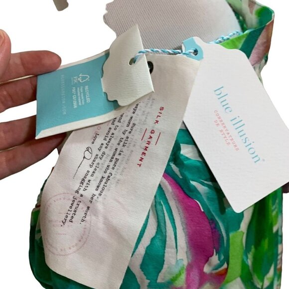 Blue Illusion Women's S Small 100% Silk Blouse Tropical Print NWT Lightweight - Picture 9 of 11